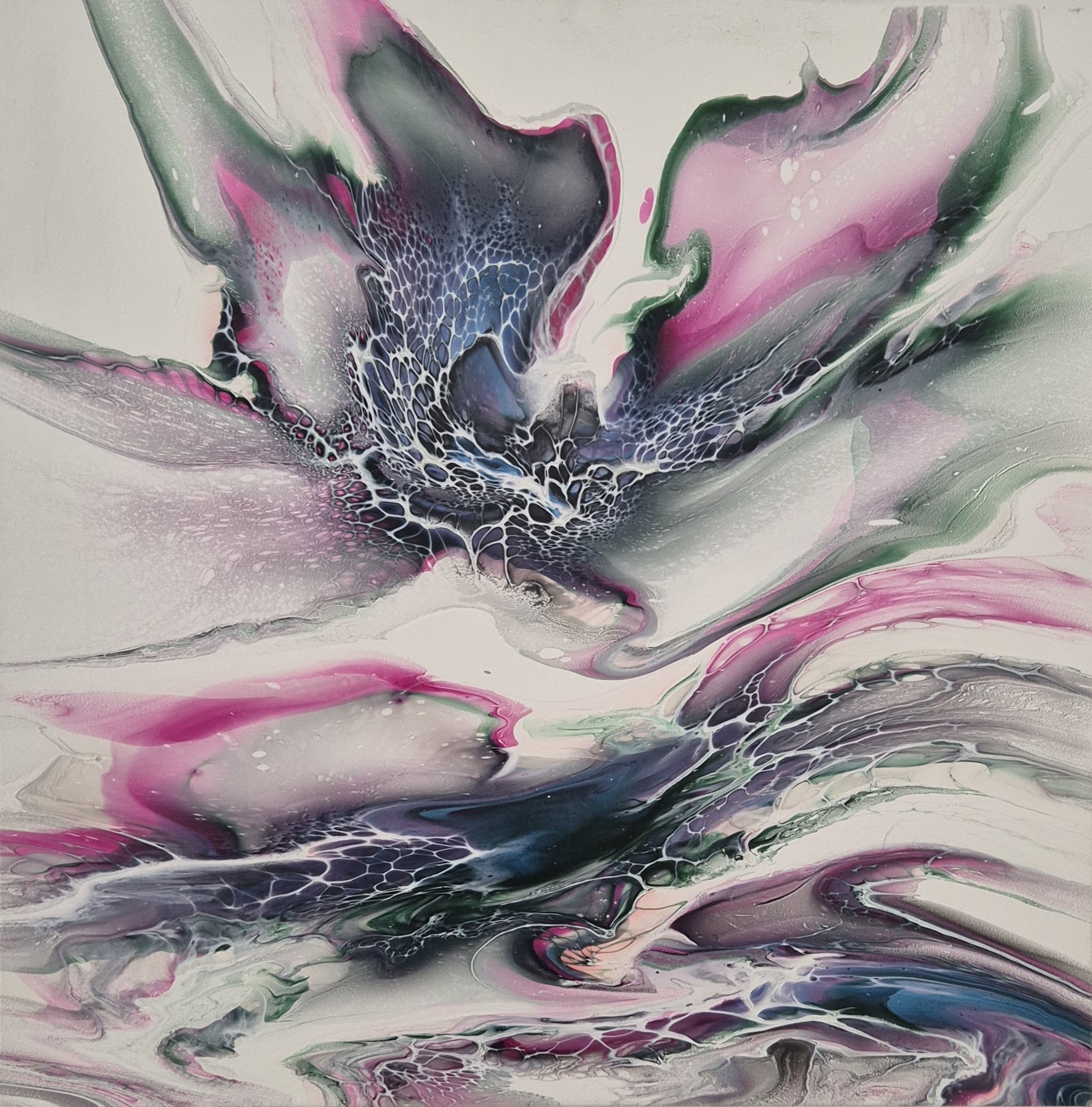 Fluid art piece, pink bloom